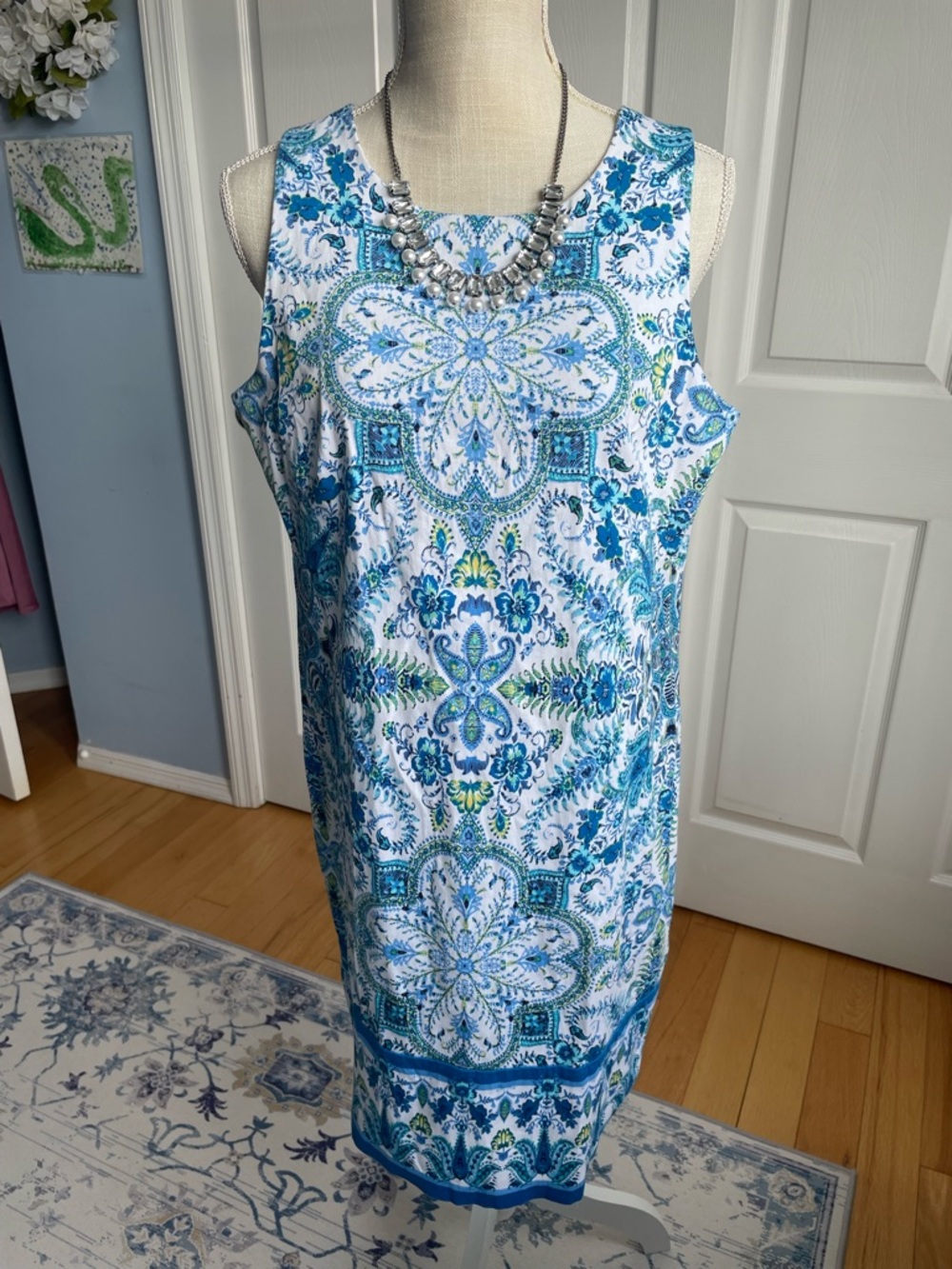 London Times Shift Dress-Size 12-Blue Floral, Boho